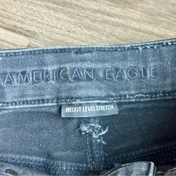 American Eagle Outfitters High Rise Shortie Charcoal Black Distressed Size 0 - Picture 2 of 8